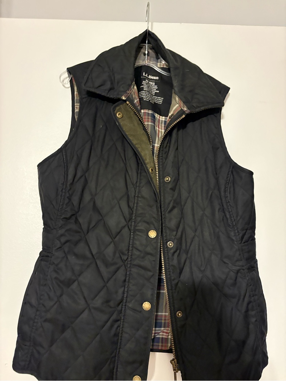 L.L. Bean Black Quilted Women's Vest with Plaid Lining